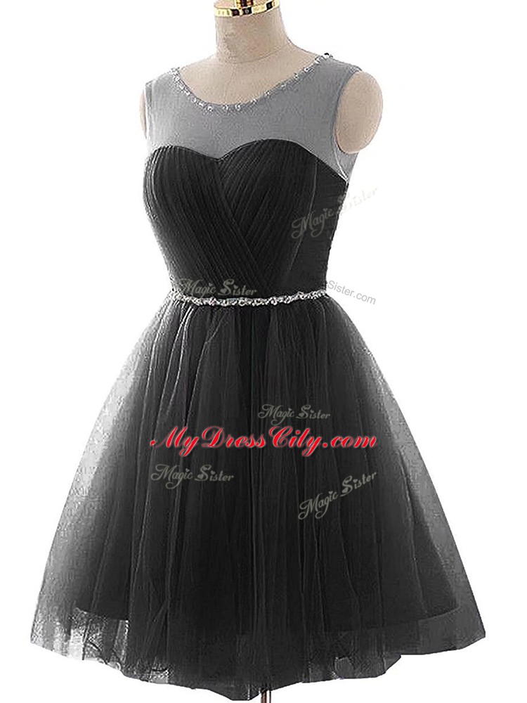 Fantastic Black Sleeveless Beading and Ruching Mini Length Prom Dresses