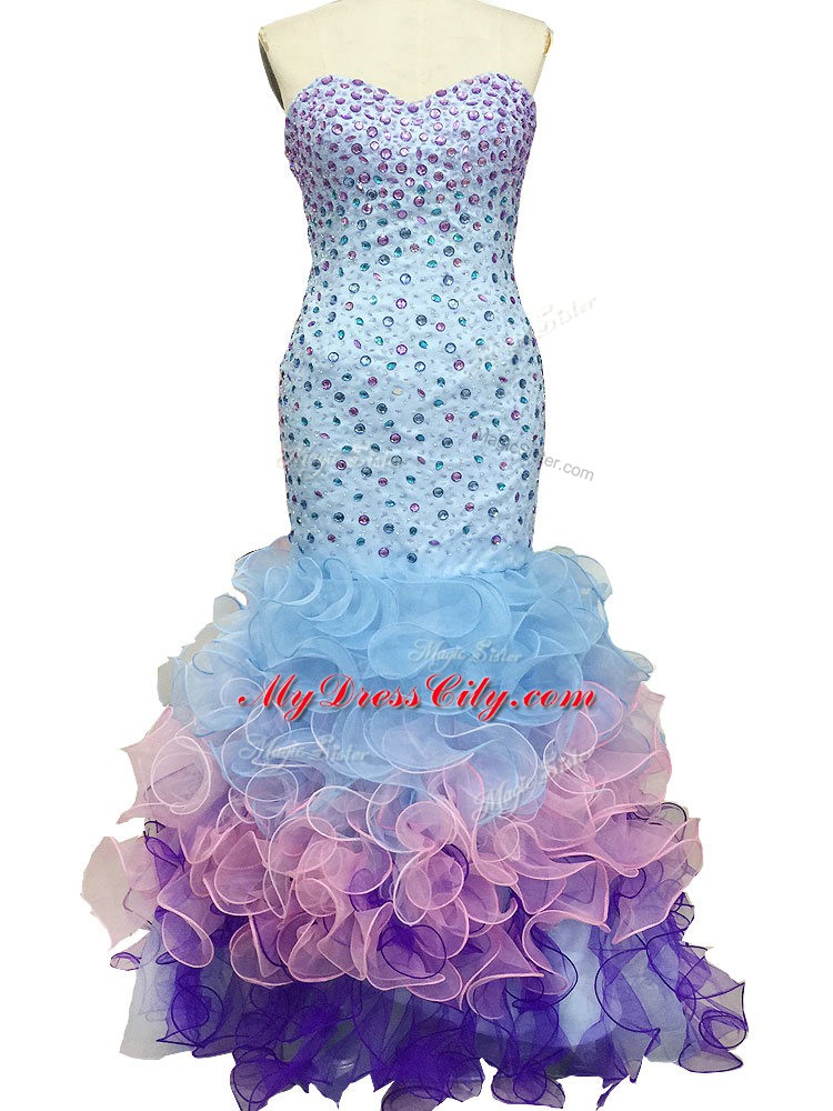 Multi-color Glitz Pageant Dress Prom and Party and Military Ball with Beading and Ruffles Sweetheart Sleeveless Lace Up