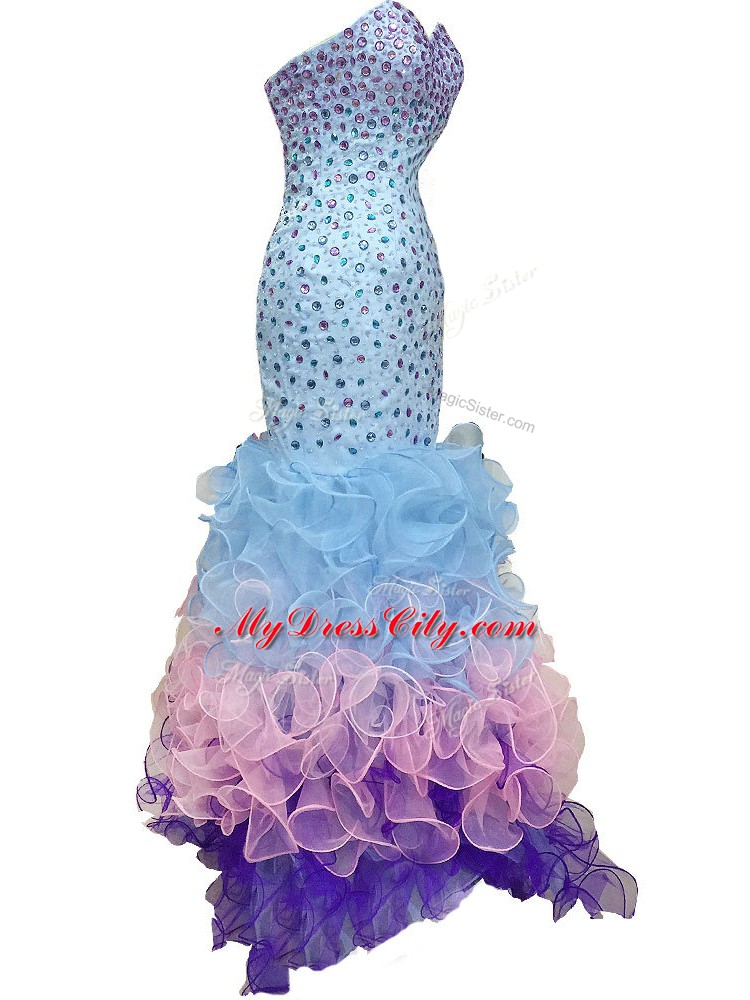 Multi-color Glitz Pageant Dress Prom and Party and Military Ball with Beading and Ruffles Sweetheart Sleeveless Lace Up