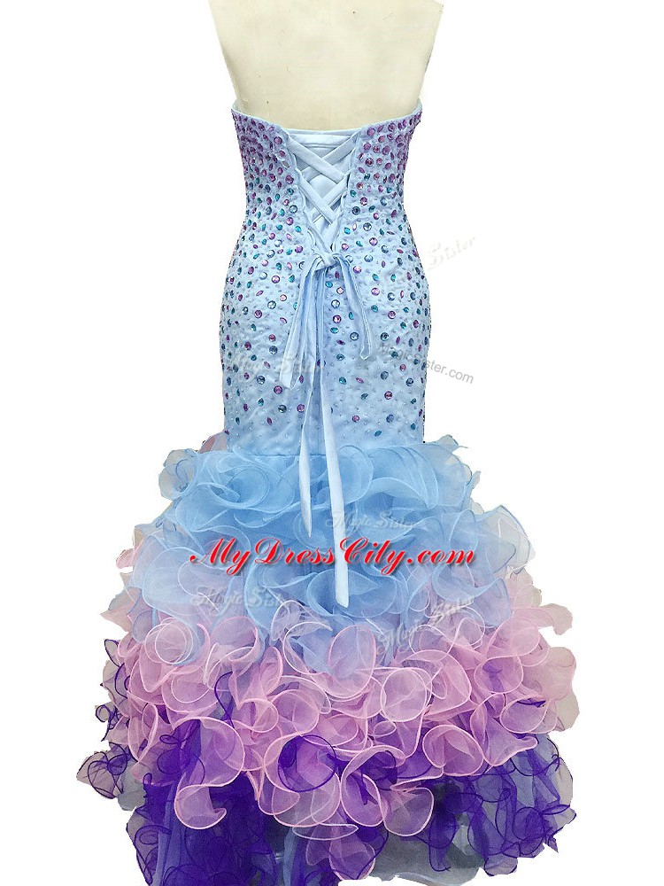 Multi-color Glitz Pageant Dress Prom and Party and Military Ball with Beading and Ruffles Sweetheart Sleeveless Lace Up