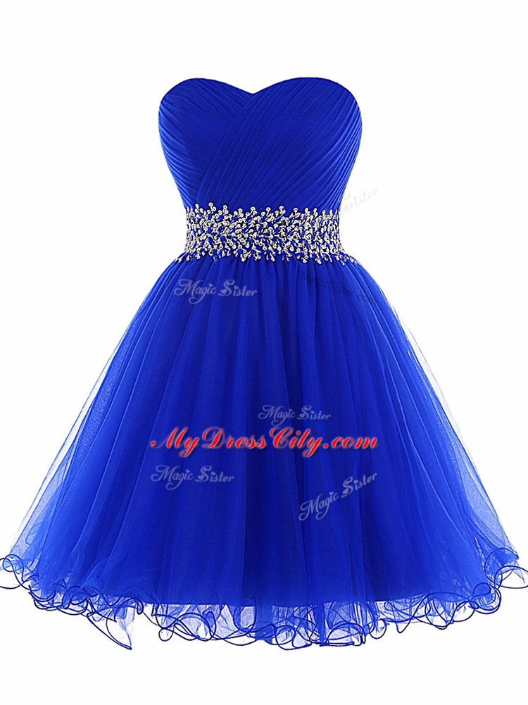 Edgy Tulle Sweetheart Sleeveless Lace Up Beading and Ruffles Club Wear in Royal Blue