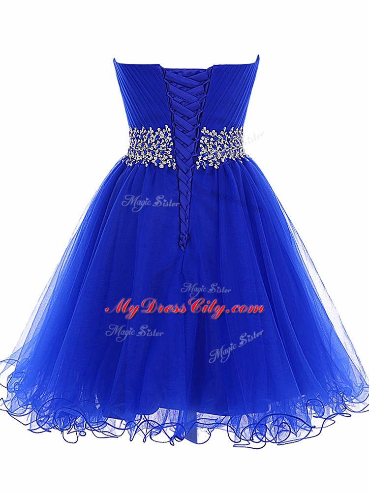 Edgy Tulle Sweetheart Sleeveless Lace Up Beading and Ruffles Club Wear in Royal Blue