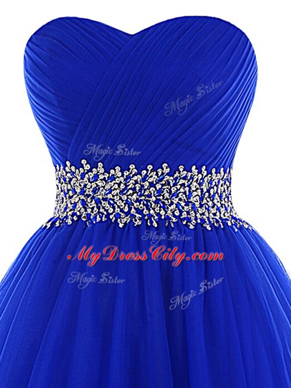 Edgy Tulle Sweetheart Sleeveless Lace Up Beading and Ruffles Club Wear in Royal Blue