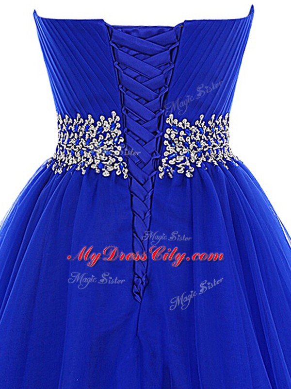 Edgy Tulle Sweetheart Sleeveless Lace Up Beading and Ruffles Club Wear in Royal Blue