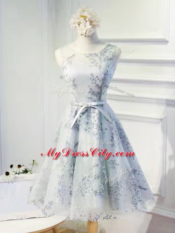 Grey Sleeveless Organza Lace Up Prom Dress for Prom and Party and Sweet 16