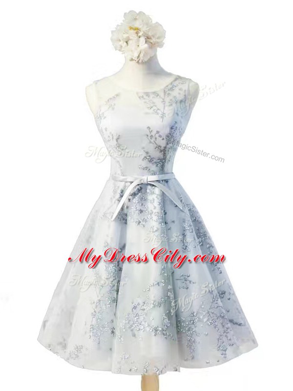 Grey Sleeveless Organza Lace Up Prom Dress for Prom and Party and Sweet 16