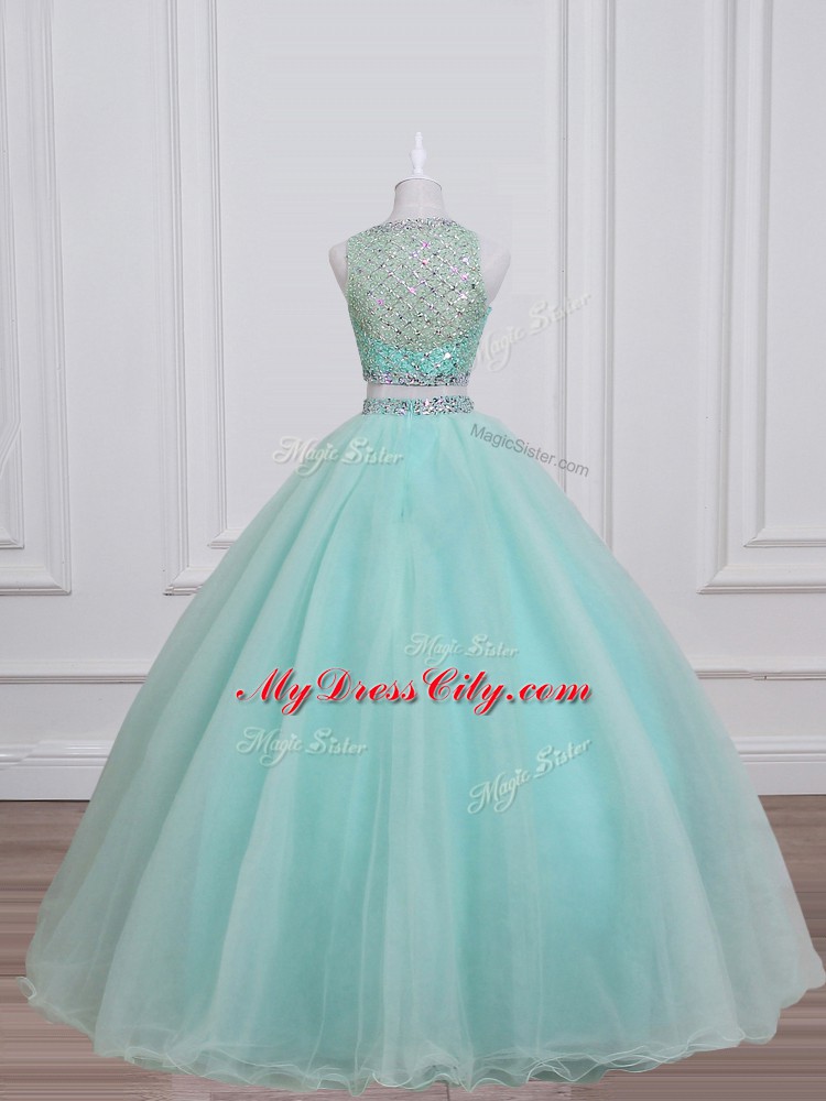 Aqua Blue Lace Up Quinceanera Gowns Beading Sleeveless Floor Length