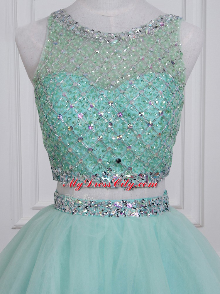 Aqua Blue Lace Up Quinceanera Gowns Beading Sleeveless Floor Length