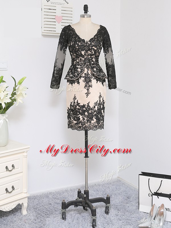 Edgy Mini Length Zipper Mother of the Bride Dress Black for Prom and Party and Military Ball with Lace and Appliques