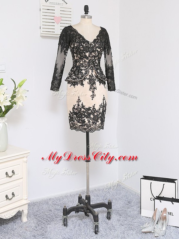 Edgy Mini Length Zipper Mother of the Bride Dress Black for Prom and Party and Military Ball with Lace and Appliques