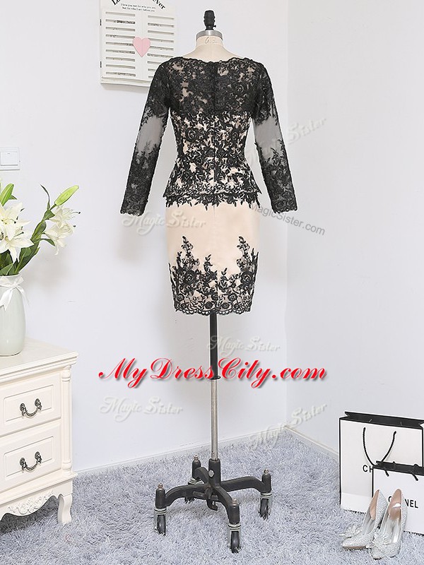 Edgy Mini Length Zipper Mother of the Bride Dress Black for Prom and Party and Military Ball with Lace and Appliques