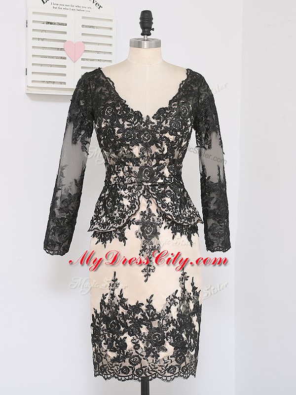 Edgy Mini Length Zipper Mother of the Bride Dress Black for Prom and Party and Military Ball with Lace and Appliques