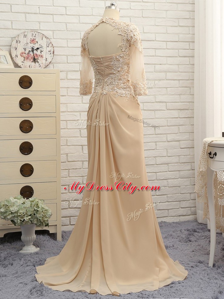 Sophisticated Empire Long Sleeves Champagne Mother Dresses Brush Train Zipper