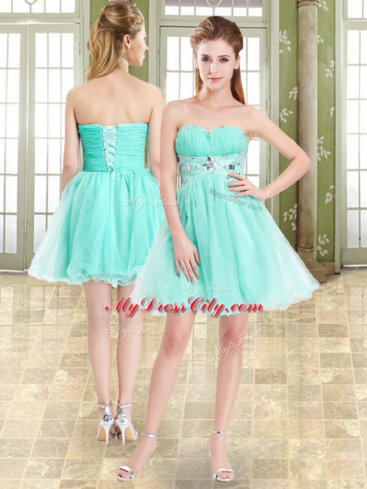 Super Apple Green Sleeveless Beading Mini Length Evening Gowns with Headpieces