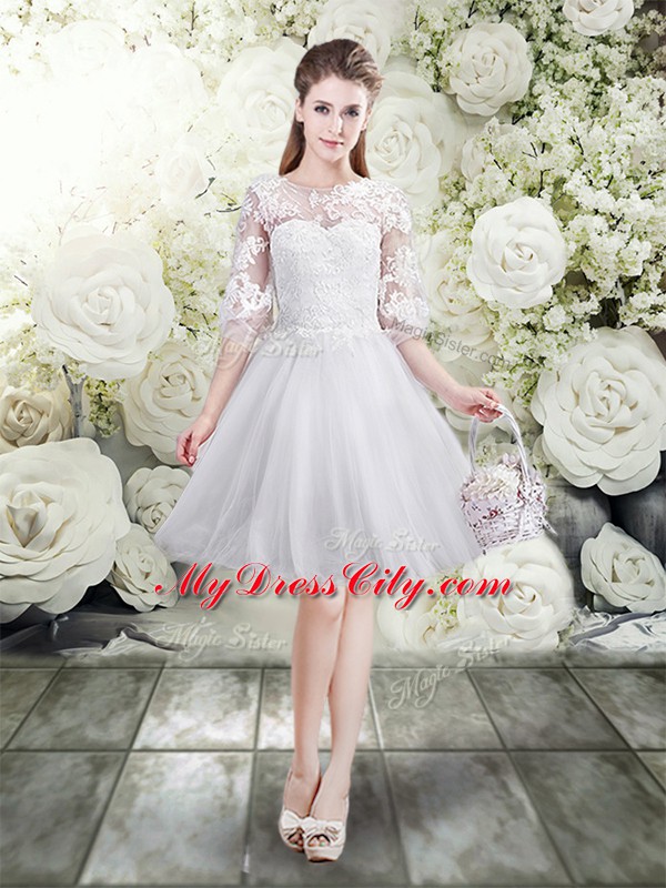 Top Selling White Half Sleeves Lace Floor Length Wedding Gown