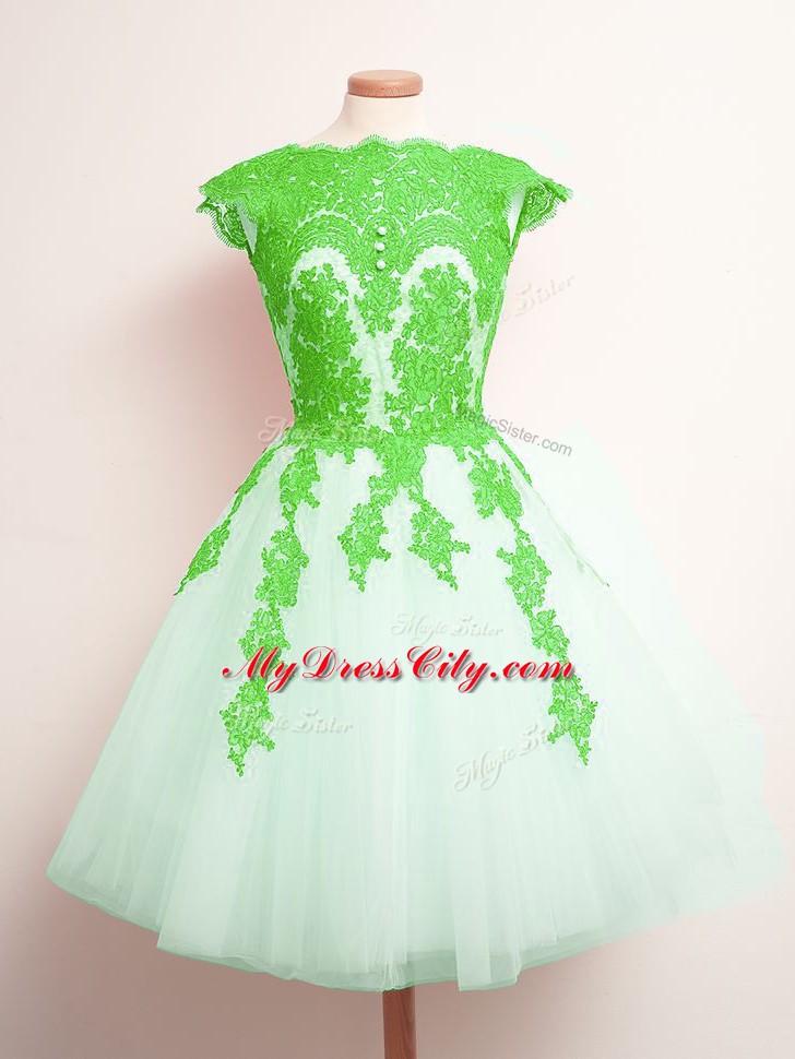 Multi-color Tulle Lace Up Scalloped Sleeveless Mini Length Wedding Guest Dresses Appliques