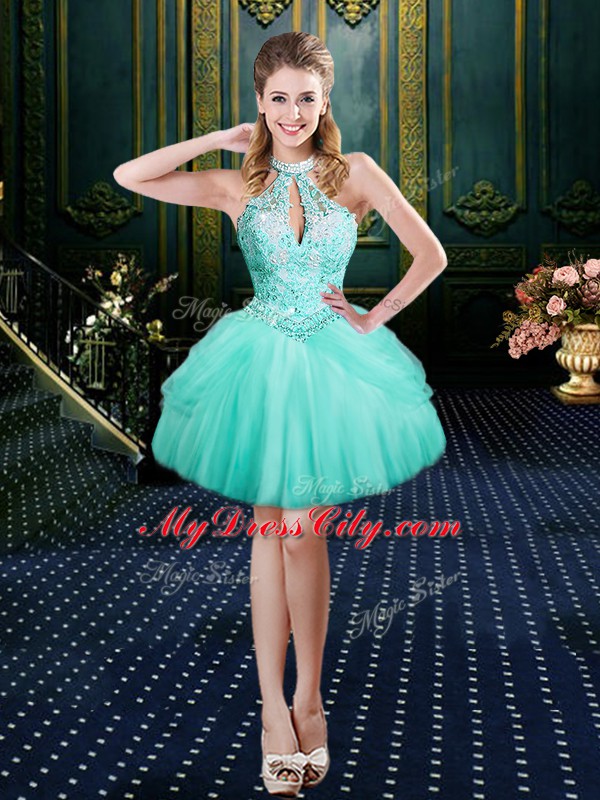 Halter Top Sleeveless Tulle 15 Quinceanera Dress Beading and Pick Ups Lace Up