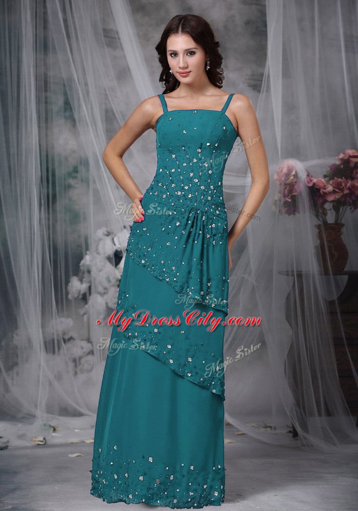 Inexpensive Navy Blue Sleeveless Beading Floor Length Mother of the Bride Dress