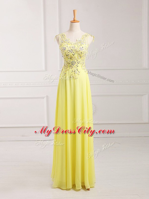 Super Yellow Sleeveless Lace and Appliques Dress for Prom