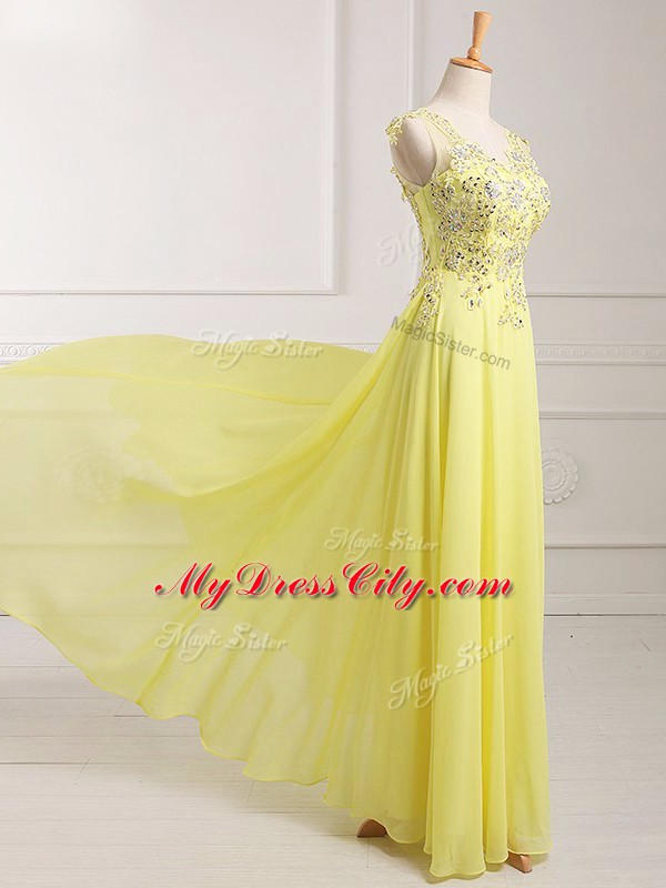 Super Yellow Sleeveless Lace and Appliques Dress for Prom