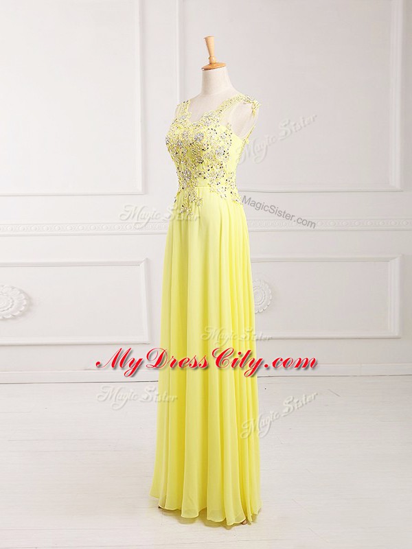 Super Yellow Sleeveless Lace and Appliques Dress for Prom