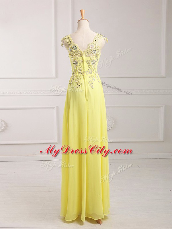 Super Yellow Sleeveless Lace and Appliques Dress for Prom