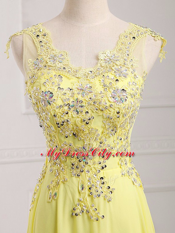 Super Yellow Sleeveless Lace and Appliques Dress for Prom