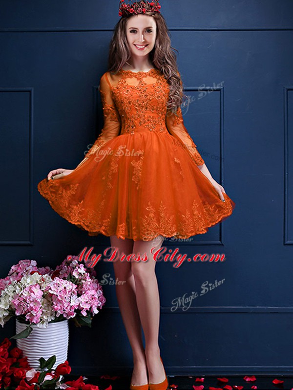 3 4 Length Sleeve Lace Up Mini Length Beading and Lace and Appliques Court Dresses for Sweet 16