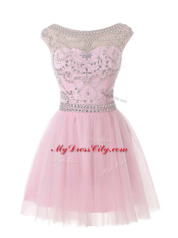 Scoop Sleeveless Zipper Baby Pink Tulle