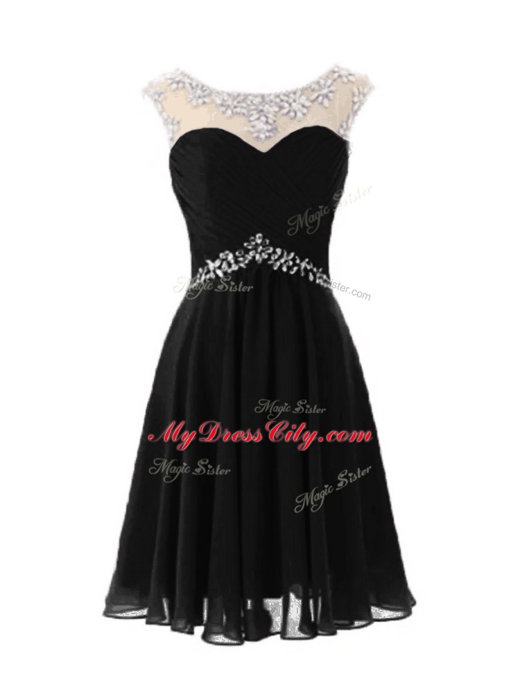 Clearance A-line Homecoming Dress Black Scoop Chiffon Cap Sleeves Knee Length Zipper