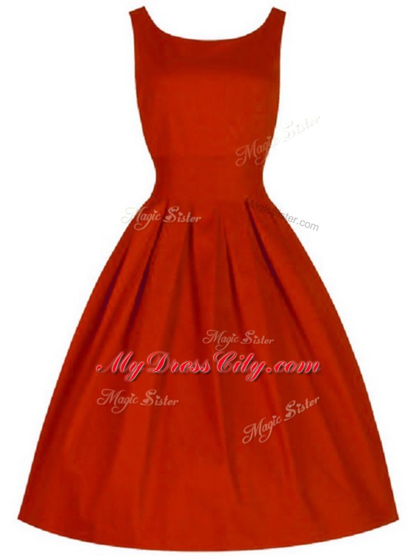 Red Lace Up Scoop Ruching Dama Dress Taffeta Sleeveless