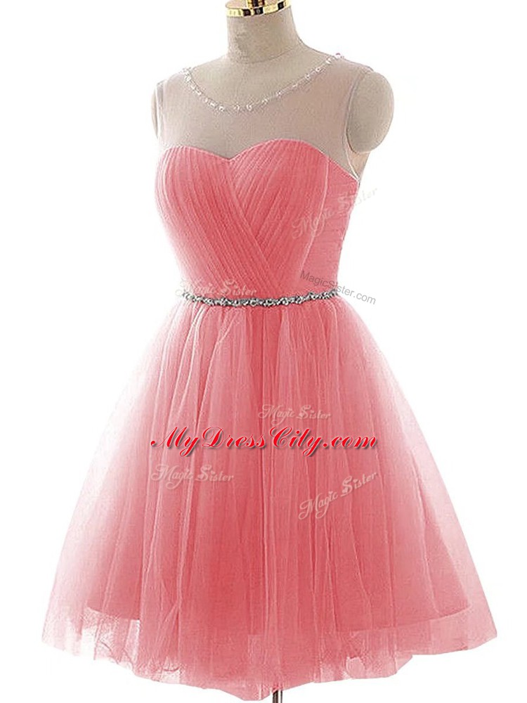 Watermelon Red Lace Up Club Wear Ruching Sleeveless Mini Length