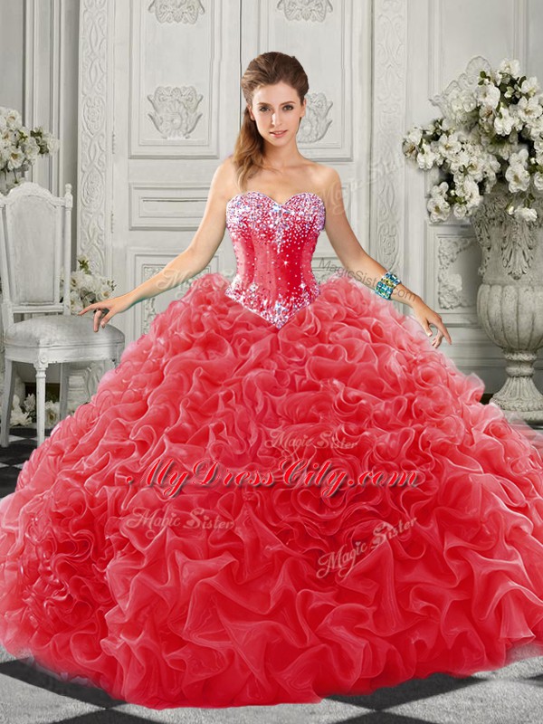 Organza Sleeveless Sweet 16 Quinceanera Dress Court Train and Beading and Ruffles