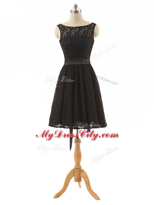 Black Zipper Bateau Lace and Belt Quinceanera Court Dresses Lace Sleeveless