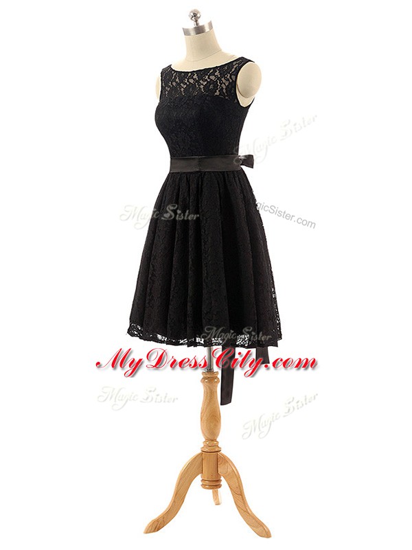 Black Zipper Bateau Lace and Belt Quinceanera Court Dresses Lace Sleeveless