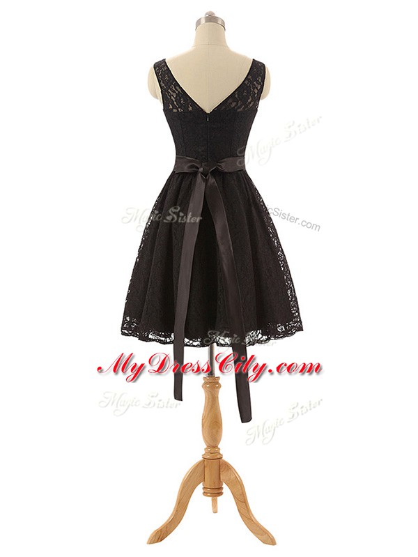 Black Zipper Bateau Lace and Belt Quinceanera Court Dresses Lace Sleeveless