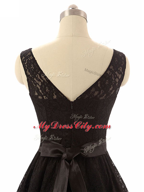 Black Zipper Bateau Lace and Belt Quinceanera Court Dresses Lace Sleeveless