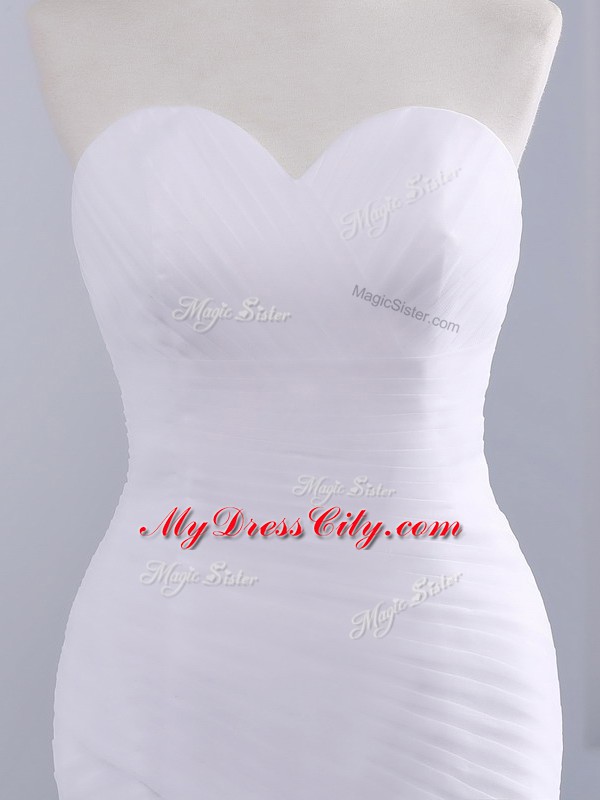 Top Selling White Sweetheart Lace Up Ruching Wedding Gowns Court Train Sleeveless