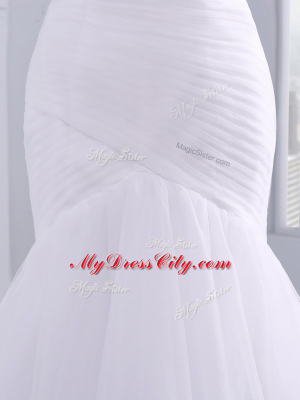 Top Selling White Sweetheart Lace Up Ruching Wedding Gowns Court Train Sleeveless