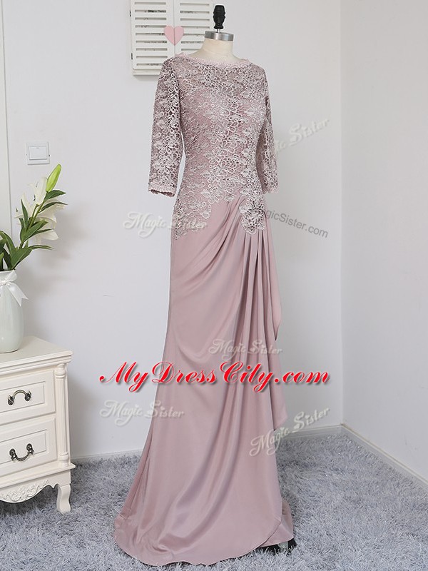 Half Sleeves Brush Train Beading and Lace and Appliques Zipper Mother of Bride Dresses