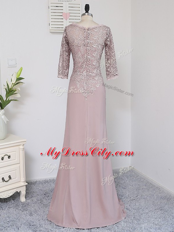 Half Sleeves Brush Train Beading and Lace and Appliques Zipper Mother of Bride Dresses