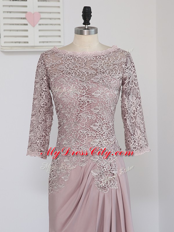 Half Sleeves Brush Train Beading and Lace and Appliques Zipper Mother of Bride Dresses