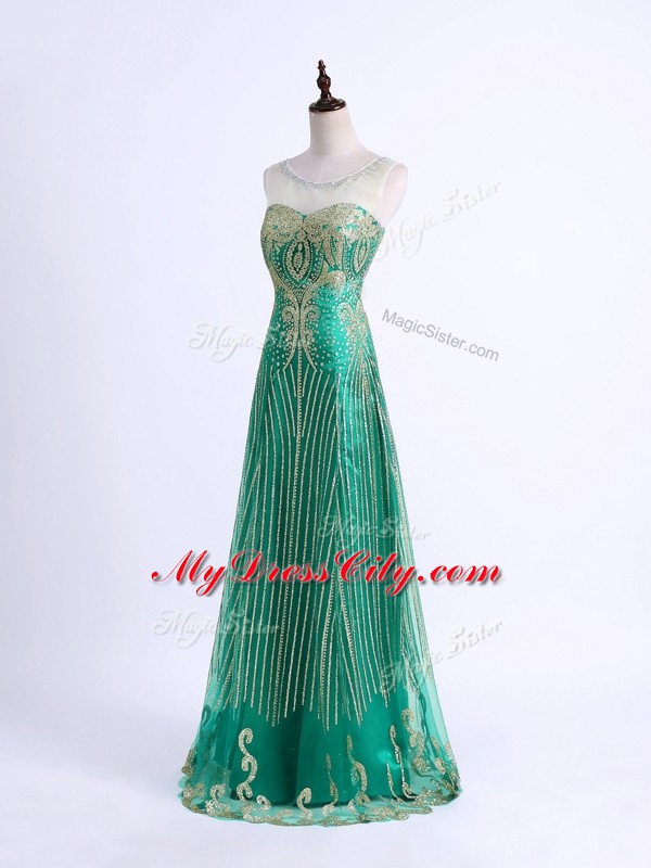 Sexy Green Formal Dresses Prom and Military Ball and Sweet 16 with Beading and Appliques Sweetheart Sleeveless Lace Up