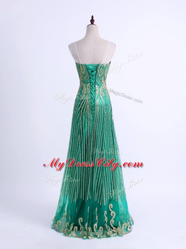 Sexy Green Formal Dresses Prom and Military Ball and Sweet 16 with Beading and Appliques Sweetheart Sleeveless Lace Up