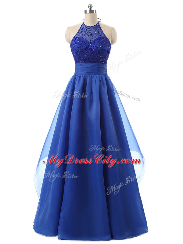 Floor Length A-line Sleeveless Blue Homecoming Dress Zipper