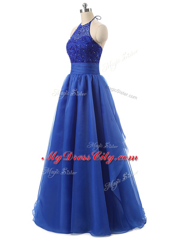 Floor Length A-line Sleeveless Blue Homecoming Dress Zipper