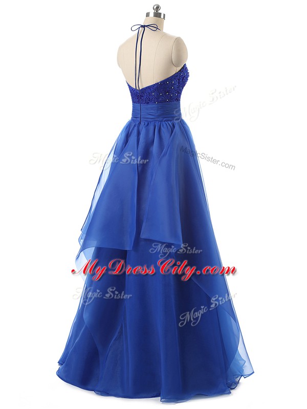 Floor Length A-line Sleeveless Blue Homecoming Dress Zipper