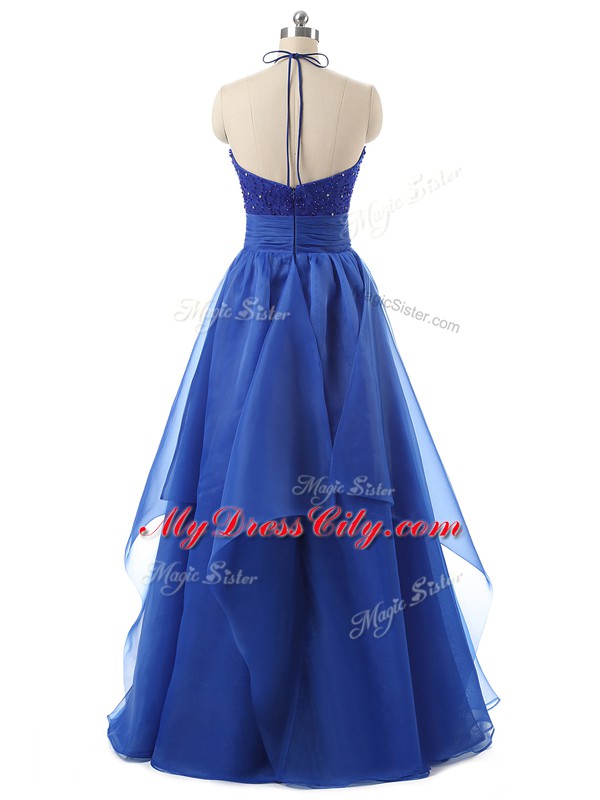 Floor Length A-line Sleeveless Blue Homecoming Dress Zipper