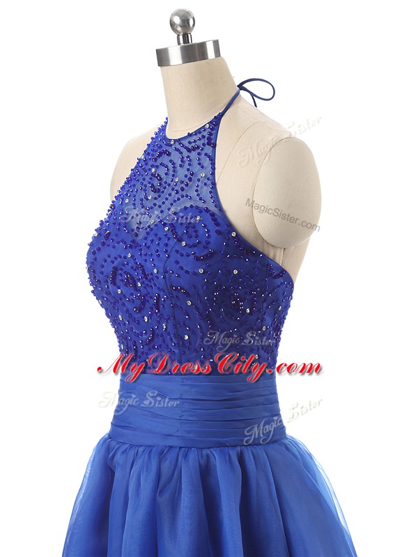 Floor Length A-line Sleeveless Blue Homecoming Dress Zipper