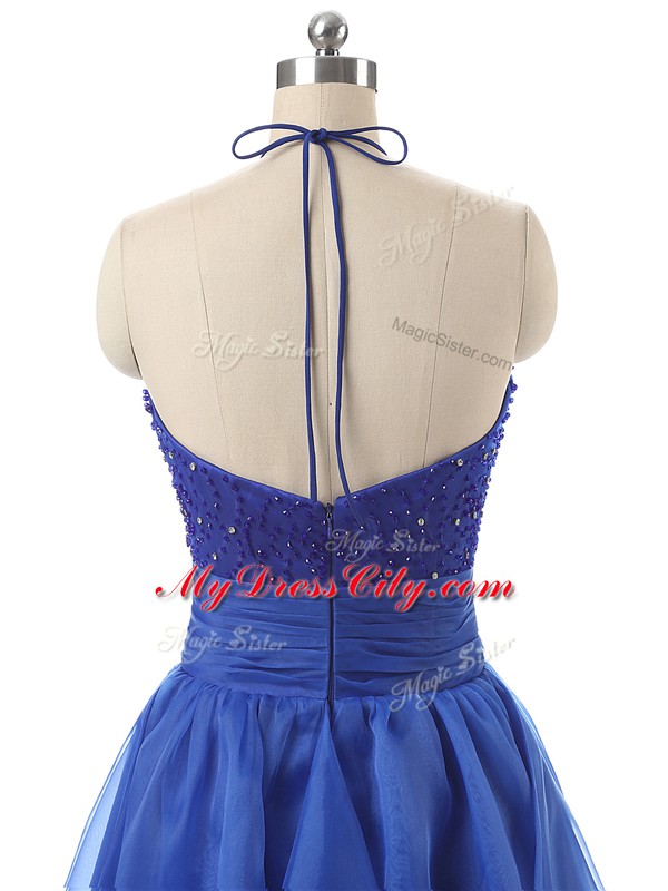 Floor Length A-line Sleeveless Blue Homecoming Dress Zipper